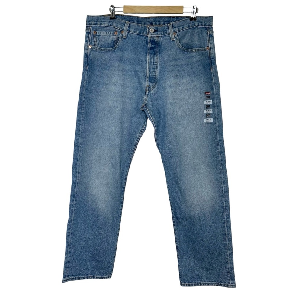 Levi's 501 Original Fit Stretch Blue Wash Straight‎ Leg Button Fly Jeans 38 X30